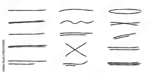 Red marker strokes set. Hand drawn lines for underlining text. Grunge brush paint stripes. Highlight scribble. Correction cross out sign.