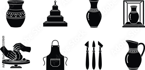 Creation, Display, Tools, and Artisan Accessories, Black and White Silhouette Vector