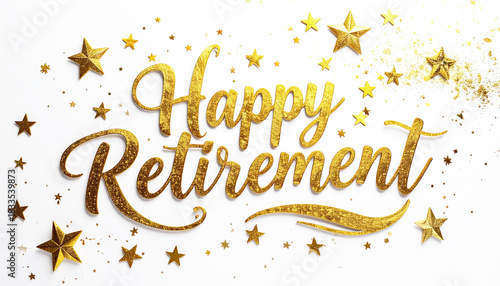 Elegant happy retirement golden art with stars and glitter. AI