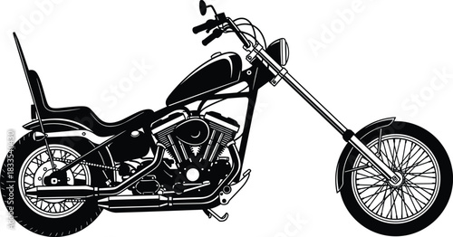 Vintage Chopper Motorcycle Silhouette Vector, Classic Custom Bike Graphic Design for Biker Clubs and Road Trip Concept