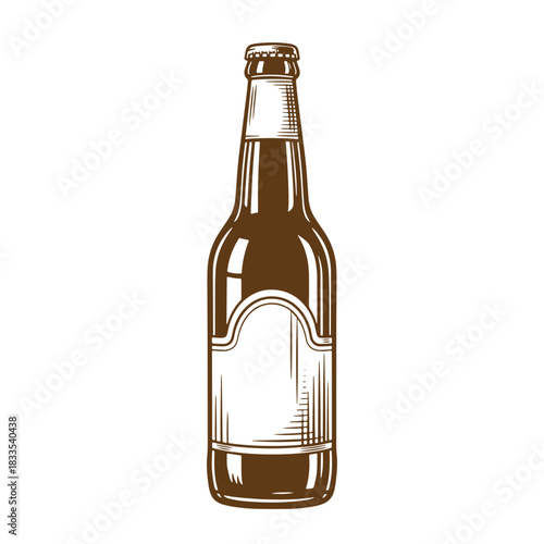 Detailed sketch vintage beer bottle brown color isolated on white background label space