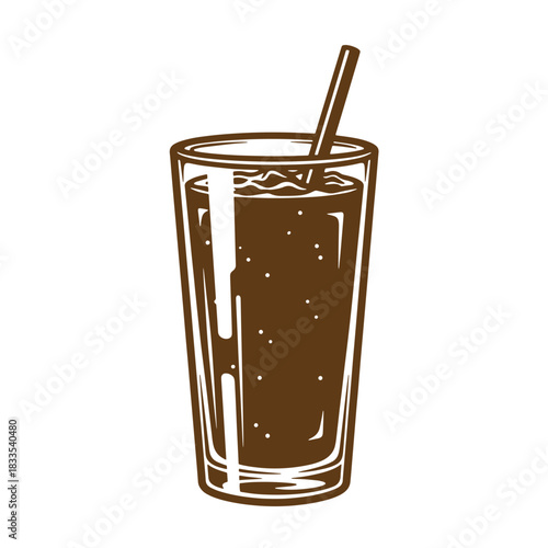 Detailed sketch vintage illustration of a refreshing iced coffee drink in a tall glass