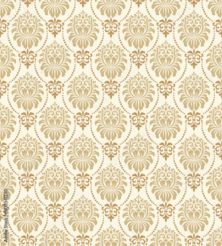 Seamless Damask Pattern  On Ivory Background 