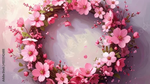 風に揺れる花のリース　AI生成素材