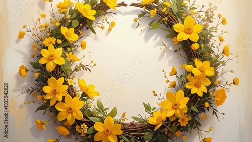 風に揺れる花のリース　AI生成素材