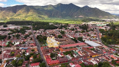 Aerial Drone View of UNESCO Antigua Guatemala – Historic Colonial Cityscape in 4K
