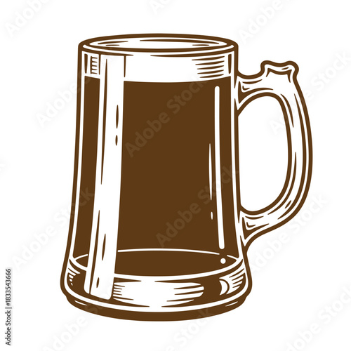 Vintage sketch illustration of a full beer stein brown drink isolated on white background
