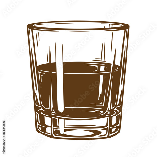 Vintage sketch illustration of a whiskey or coffee shot glass on white background