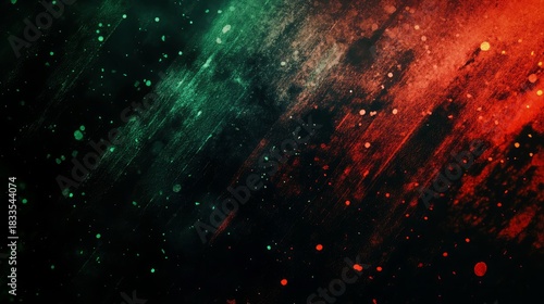 Abstract cosmic nebula with swirling red and green hues and scattered stars