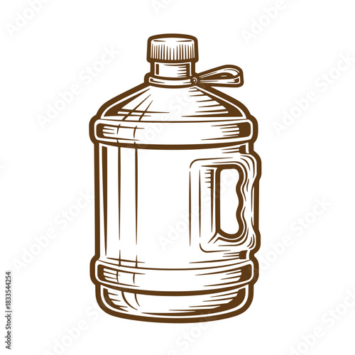 Vintage sketch of a large water bottle with handle and lid ready for refilling