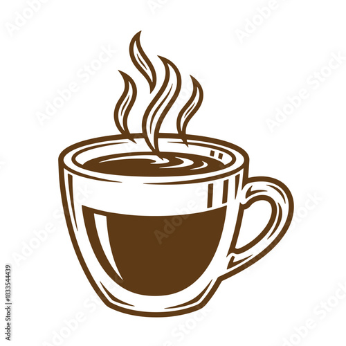 Vintage sketch of a steaming coffee cup representing comfort and morning enjoyment.