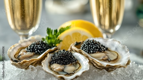 Luxurious Oysters with Black Caviar and Champagne