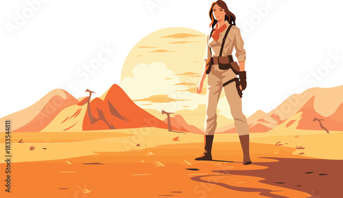 woman soldier in desertstic isolated