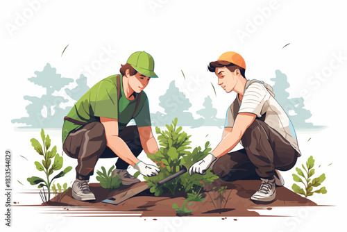 Youth Volunteering for Tree Planting Drivevector sv isolated