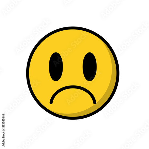 Sad Yellow Round Character Wearing a Headband With Black Eyes and a Curved Mouth Against a Black Background Representing Unhappiness and Disappointment with Minimalist Design