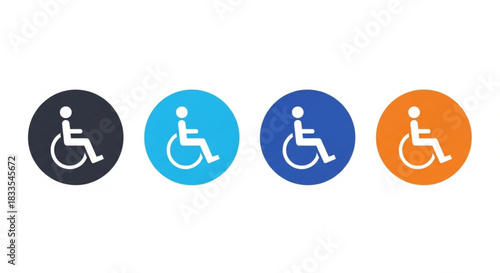 accessibility icon and mobility assistance, featuring the universal wheelchair symbol in white on different colored backgrounds