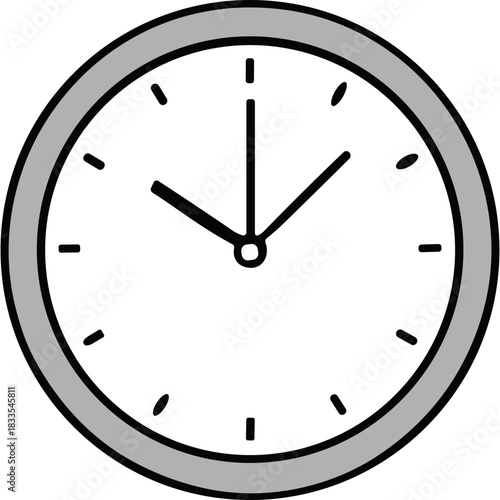 Simple Analog Clock Face With Black Hands On White Background Indicating Ten Oclock With Gray Bezel and Black Hour Markers