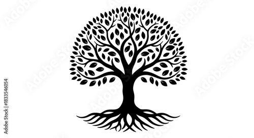 A detailed vector illustration of a stylized tree, featuring intricate branches and a robust root system, perfect for design projects and environmental themes with a transparent background.