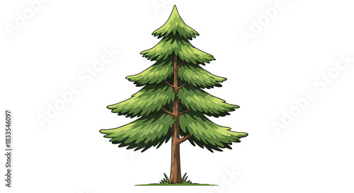 A vibrant, hand-drawn vector illustration of a lush evergreen tree, perfect for digital design projects, showcasing the beauty of nature on a clean white background, ideal for various applications.