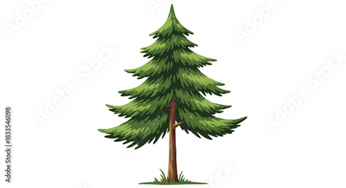 A vibrant vector illustration showcases a lush, green evergreen tree, perfect for seasonal designs and nature-themed projects, presented in a clean, modern style.