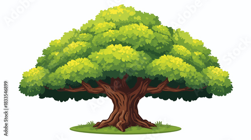 A vibrant vector illustration of a lush, green tree with a thick trunk and full canopy, presented on a clean white background, perfect for various design projects and educational materials.