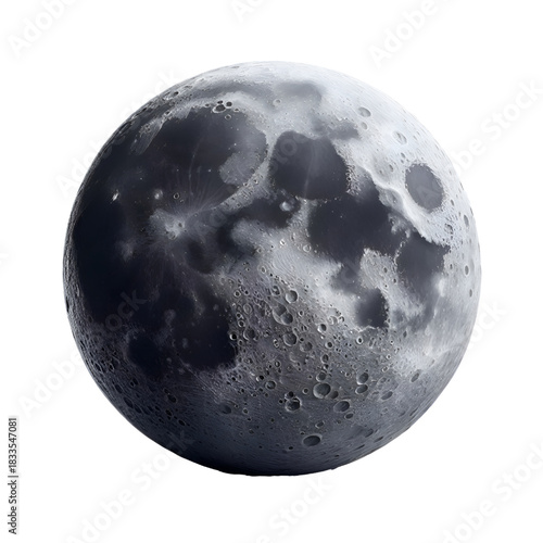 A spherical object resembling the moon with clear three-dimensional details, filled with deep craters and realistic shadows. An artistic design showcasing a fictional lunar surface with fine texture a
