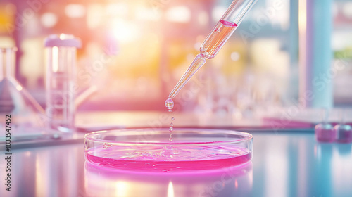 A pipette dispensing liquid into a petri dish in a lab setting.