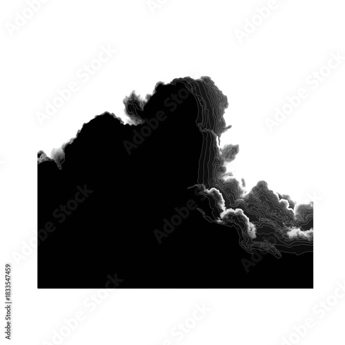 Dramatic Black Cloud Formation Against White Background.