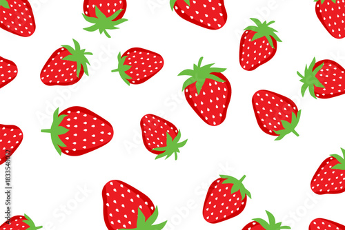 Strawberry seamless pattern with fresh red berries and simple shapes. Vector fruit background for fabric, wrapping, wallpaper, and decorative design elements.