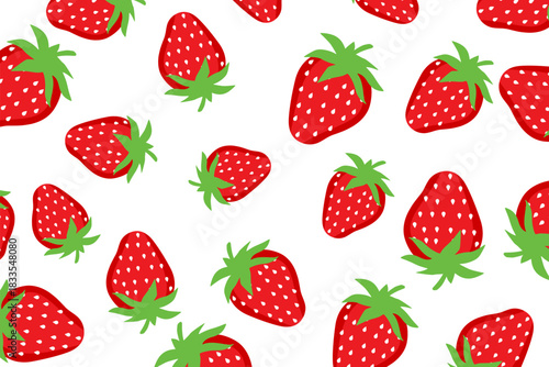 Seamless strawberry pattern with simple red fruits and fresh leaf details. Clean vector style for wrapping paper, fabric, wallpaper and decorative backgrounds.