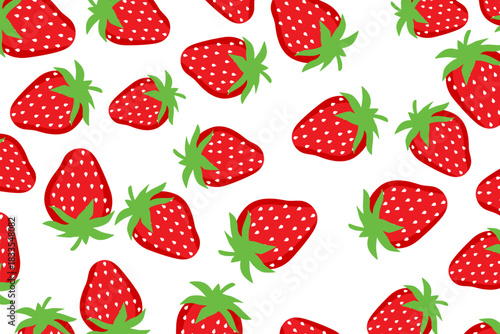 Seamless strawberry pattern with simple red fruits and fresh leaf details. Clean vector style for wrapping paper, fabric, wallpaper and decorative backgrounds.
