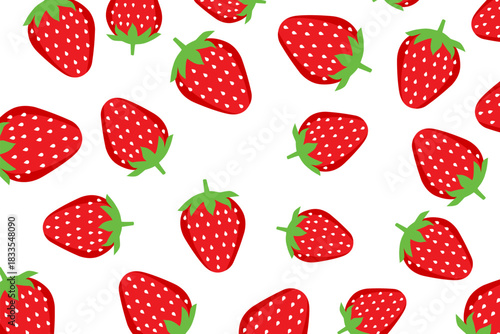 Seamless strawberry pattern with simple red fruits and fresh leaf details. Clean vector style for wrapping paper, fabric, wallpaper and decorative backgrounds.