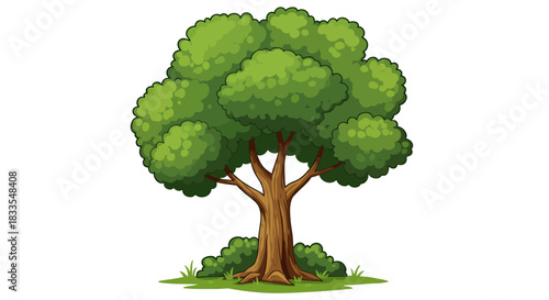 A vibrant, stylized cartoon tree illustration with lush green foliage and a sturdy brown trunk, perfect for nature-themed designs and digital projects.
