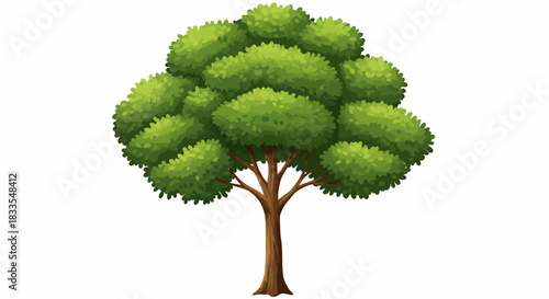 Isolated vector illustration of a lush green tree with a thick canopy and sturdy brown trunk, perfect for nature-themed designs and environmental projects.