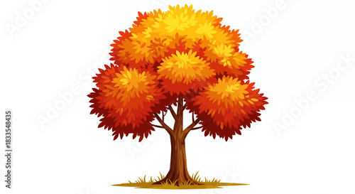 A vibrant vector illustration showcases a stylized autumn tree, its colorful foliage rendered in a bright, eye-catching design, perfect for various creative projects and seasonal themes.