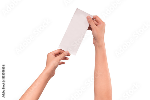 Wallpaper Mural Hand holding a long blank shopping receipt paper isolated on a transparent PNG. Torontodigital.ca