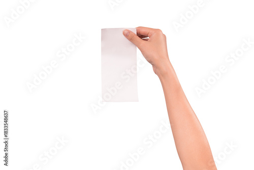 Wallpaper Mural Hand holding a long blank shopping receipt paper isolated on a transparent PNG. Torontodigital.ca