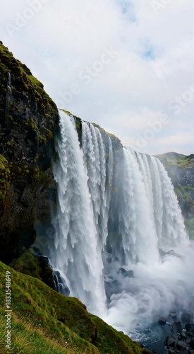 Light White Background Stream with Cloud Waterfall Pouring Down
