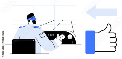 Air traffic control concept. Air traffic control ensures efficient and safe aviation communication. Air traffic control streamlines pilot operation and decision-making. Aviation, safety