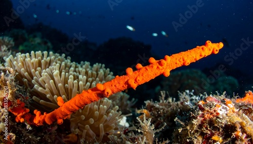 Fototapeta Naklejka Na Ścianę i Meble -  Underwater coral reef scene featuring an orange sponge