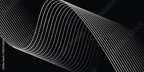 Abstract wave element for design. Digital frequency track equalizer. Stylized line art background. Vector illustration. Wave with lines created using blend tool. Curved wavy line, vector lines