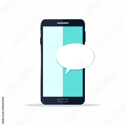 スマートフォンから出ている会話吹き出しのベクターイラスト　スマホからのチャット、メッセージ、SNS