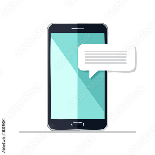 スマートフォンから出ている会話吹き出しのベクターイラスト　スマホからのチャット、メッセージ、SNS