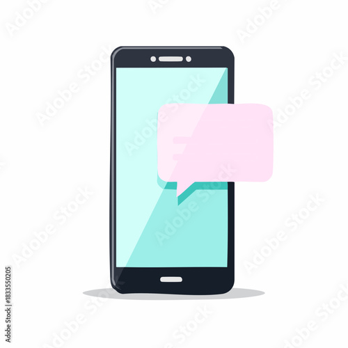 スマートフォンから出ている会話吹き出しのベクターイラスト　スマホからのチャット、メッセージ、SNS