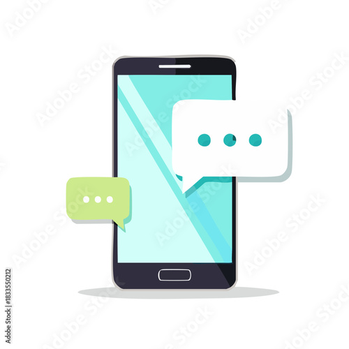 スマートフォンから出ている会話吹き出しのベクターイラスト　スマホからのチャット、メッセージ、SNS