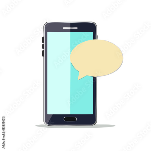 スマートフォンから出ている会話吹き出しのベクターイラスト　スマホからのチャット、メッセージ、SNS