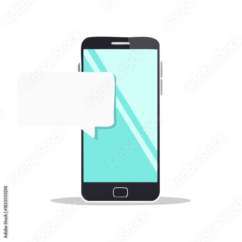 スマートフォンから出ている会話吹き出しのベクターイラスト　スマホからのチャット、メッセージ、SNS