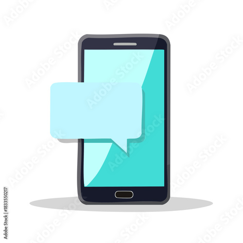 スマートフォンから出ている会話吹き出しのベクターイラスト　スマホからのチャット、メッセージ、SNS