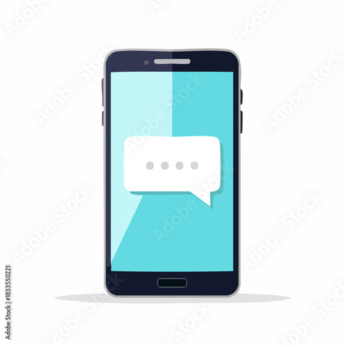 スマートフォンから出ている会話吹き出しのベクターイラスト　スマホからのチャット、メッセージ、SNS