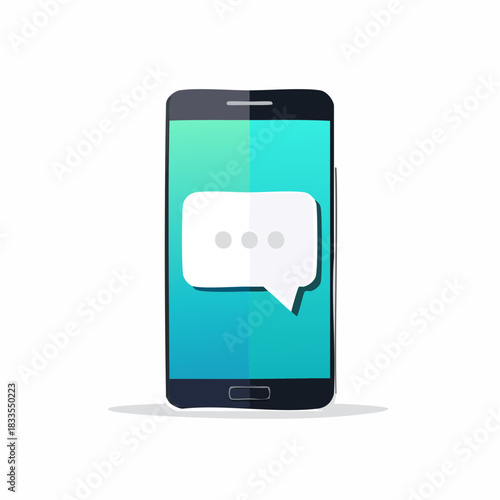 スマートフォンから出ている会話吹き出しのベクターイラスト　スマホからのチャット、メッセージ、SNS